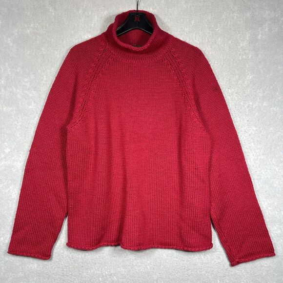 Vintage J Crew Roll Neck Sweater Mens M Red Fisherman Knit Heavyweight VTG Retro - Picture 1 of 11